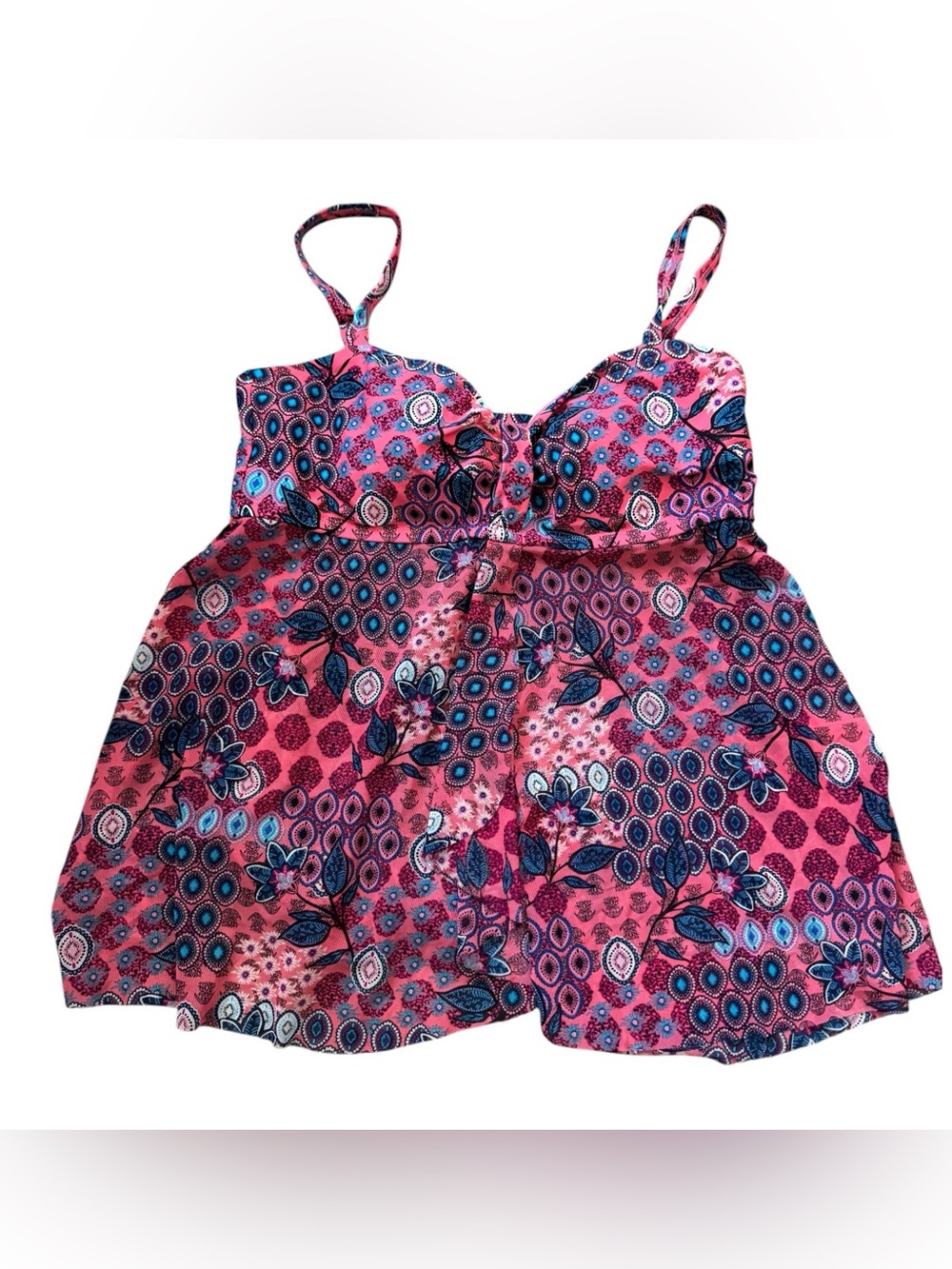 Krista by Christina NWT Tankini‎ Top M Coral Paisley Hip Minimizer Swim